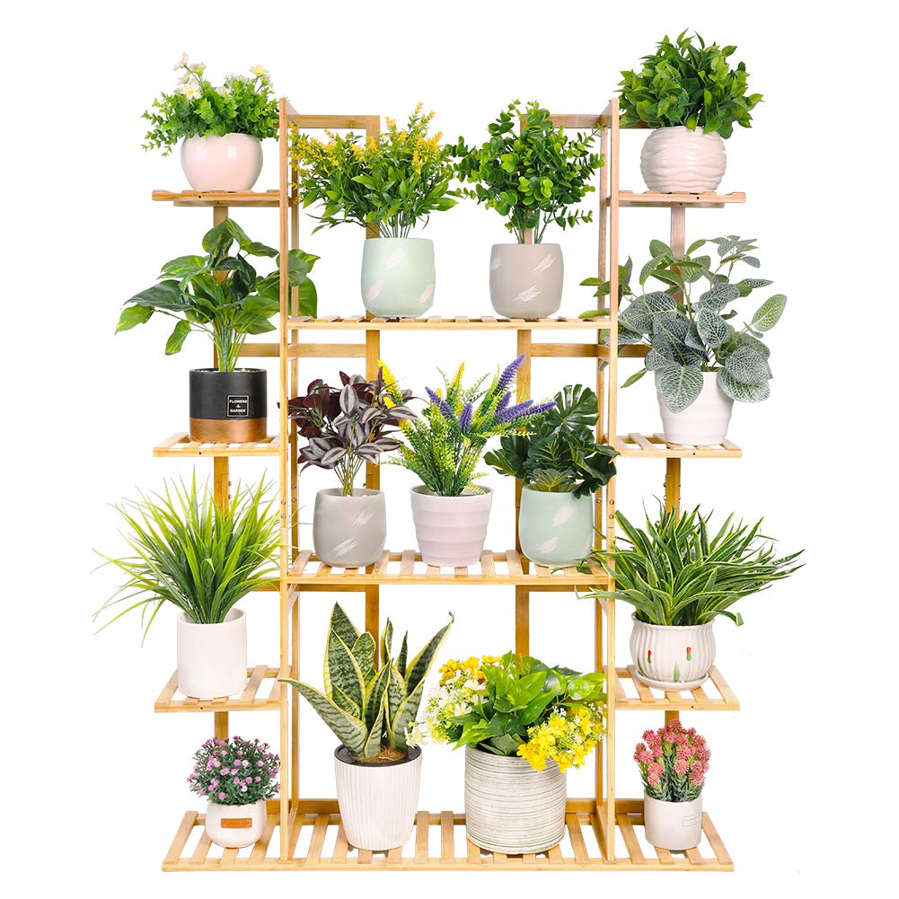 Medla Pflanzenregal Bambus, Blumenregal mit 9 Ablagen mehrstöckig, EXTRA GROß Blumenständer Blumentreppe für Wohnzimmer Balkon Garten Indoor Outdoor, 123x89x19.5cm