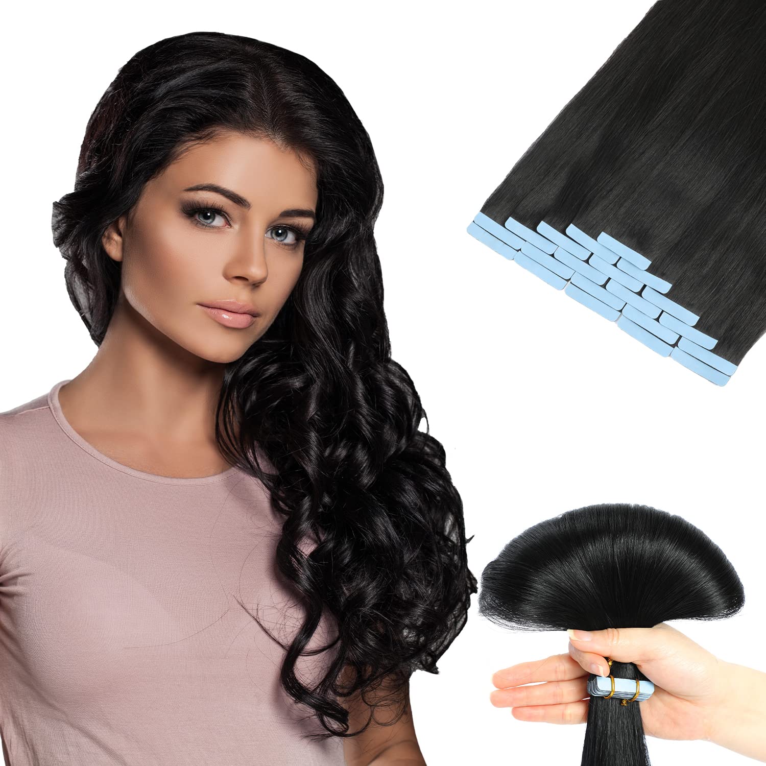 Jerriess Tape in Hair Extensions Human Hair, Professional