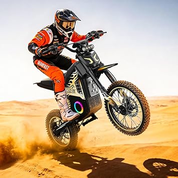 Electric Dirt Bike for Teens Adults, 3500W Peak Electric Motorcycle, 48V 23.4Ah, 40MPH & 60 Mile Ebike, Dual Hydraulic Brakes, Full Suspension, 14/12 Off-Road Tire All-terrain E-Bike (Black&Gold)