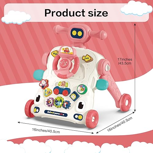 Miniatura 6 de Juguete 3 en 1 para andador y empuje para bebé, centro de actividades sentado a pie, mesa de juego musical de educación temprana, volante,
