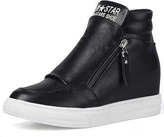 Ckrola Womens Fashion Platform Shoes Hidden Wedge Heel High Top Sneakers for Women Platform Boots Working Shoes Women