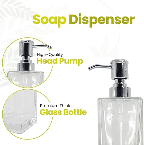 Miniatura 3 de Juego de dispensador cuadrado de loción transparente y bomba de jabón con soporte de metal para baño, baño, cocina, hogar, oficina, viajes, hotel,