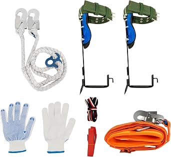 Tree Climbing Spikes Set, Pole Climbing Spurs w/Adjustable Rope Climber, Safety Belt, Rope, Foot Straps, 2 Ankle Straps
