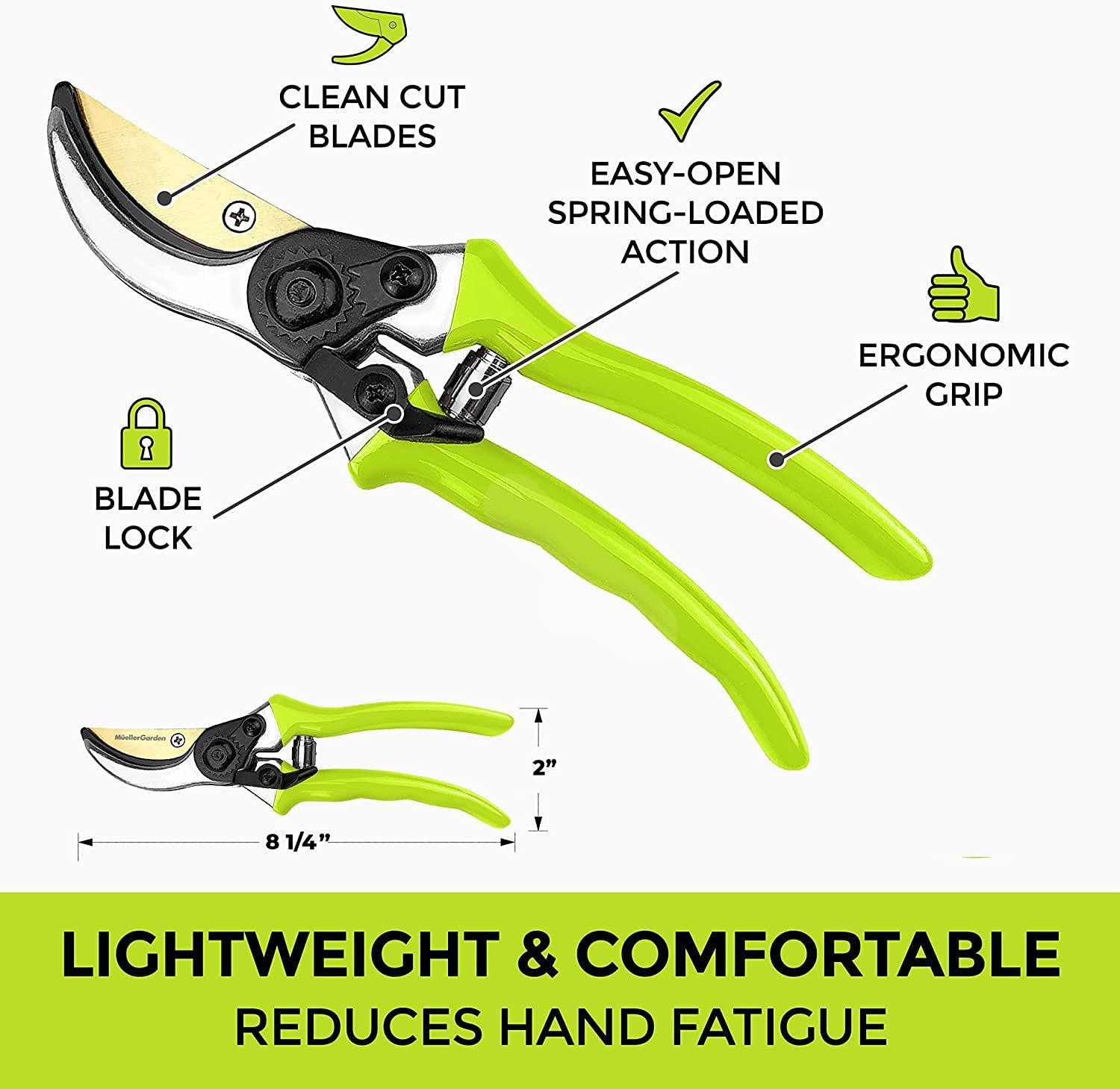 Robuste Gartenschere, Hand-Gartenschere, langlebige Klingen aus gehärtetem Titan, 1,2 Zoll Schnittdurchmesser, Klingenverriegelung, ergonomischer Griff