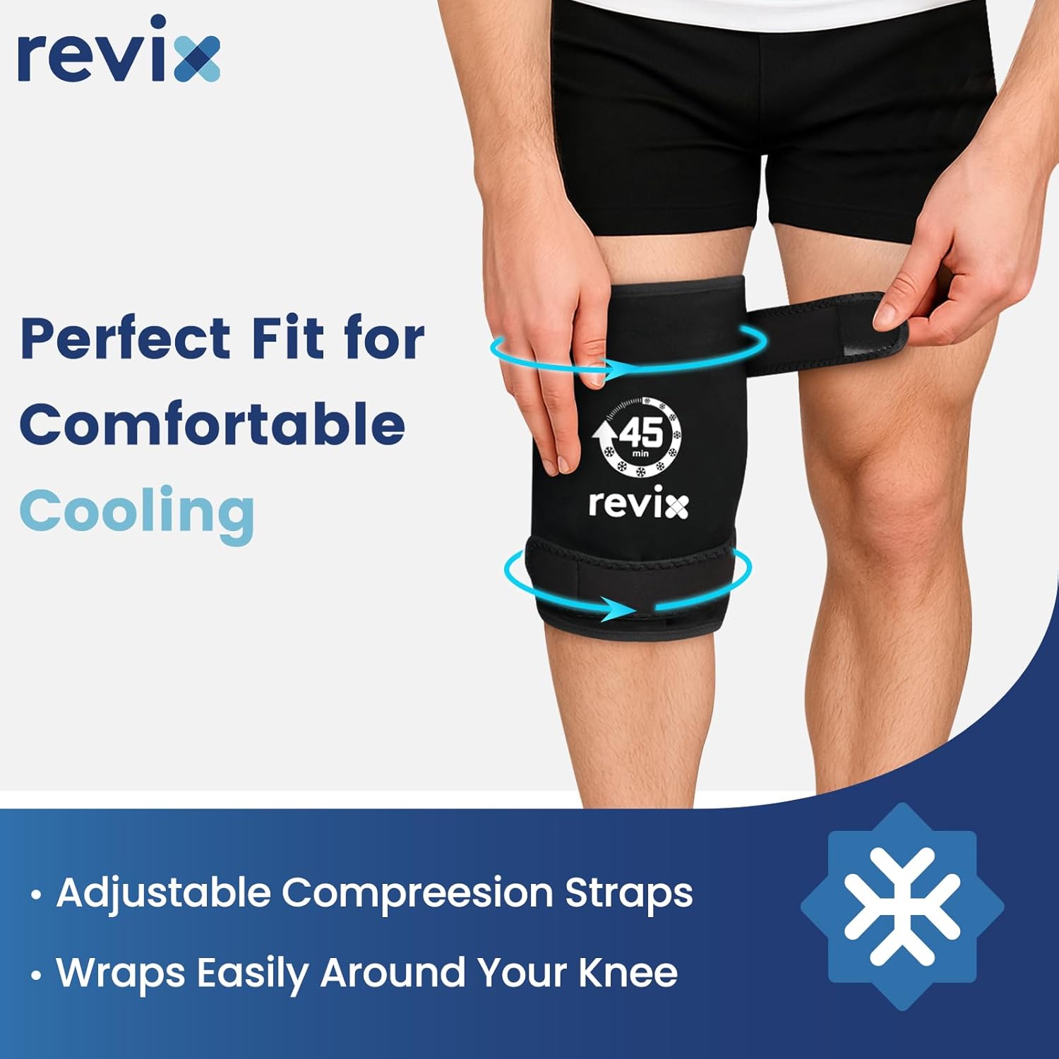 REVIX XXXL Knee Ice Pack Wrap Around Entire Knee, 45-Minute Long-Lasting Ice Pack for Knees with Ice Grid Gel Design, Cold Compress Therapy for Meniscus Tear, ACL (20"×10.7")