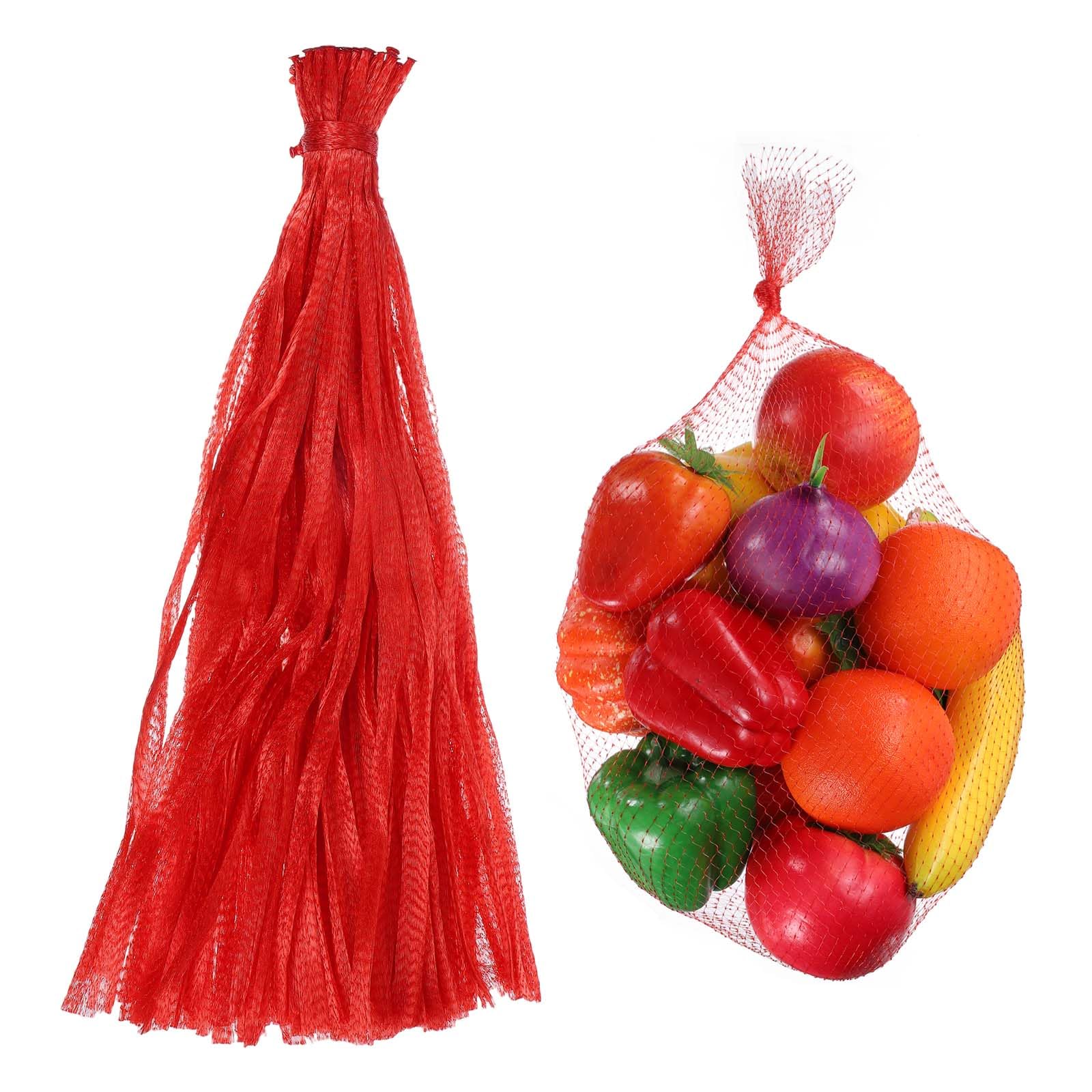 sourcing map 100PCS Reusable Mesh Produce Bags, 23.6 Inches Egg Hatching Bags Washable Breathable Fruit Net Stretchable Mesh Netting Storage for Seafood Vegetable Onion Grocery Shopping, Red