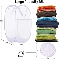 Vista 3 de BATTOO Cesta de lavandería desplegable de malla fuerte de lujo con bolsillo lateral para lavandería, baño, habitación de los niños, dormitorio