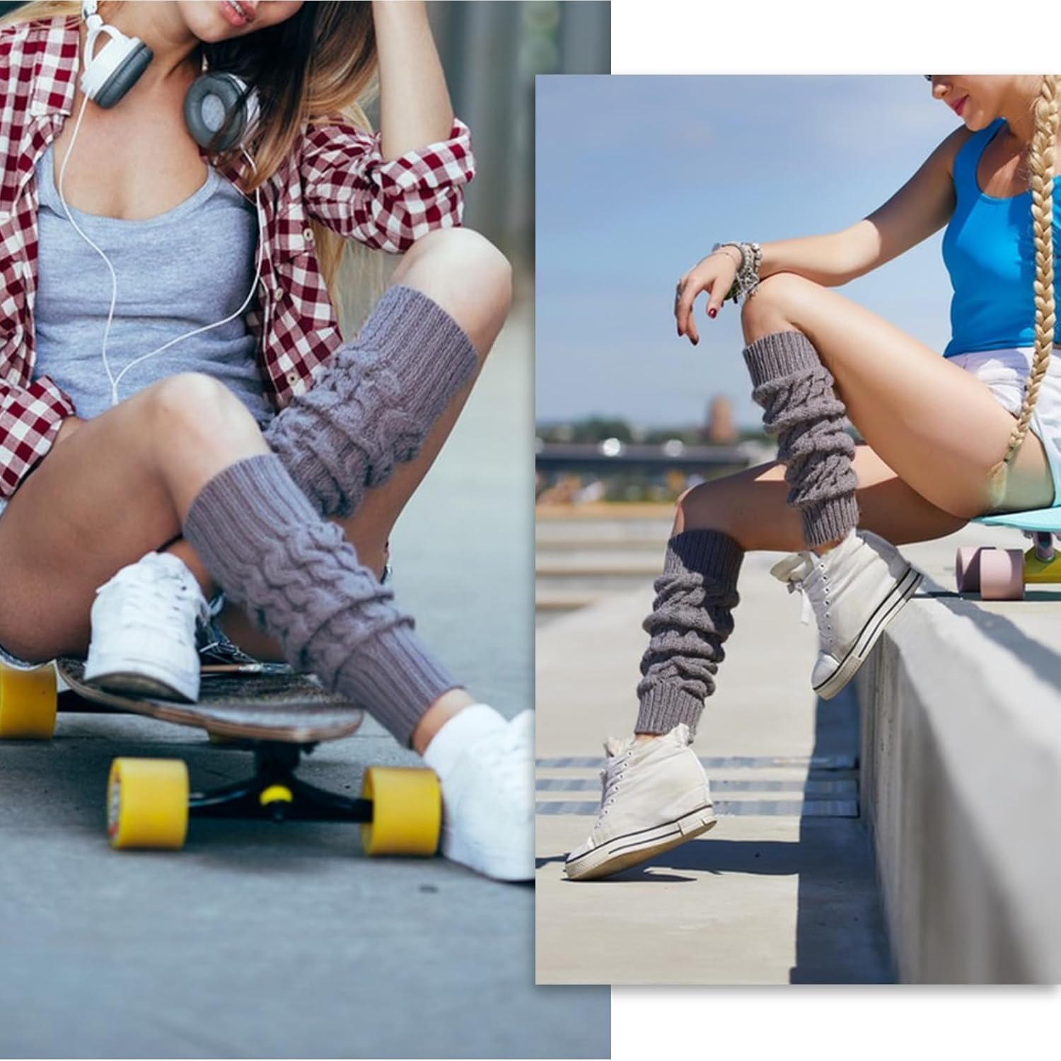 4 Pairs ankle Leg Warmers, Soft Fashion 80s 90s Outfit Fashion Leg Warmers for Girls Party Yoga (Black White Brown Gray)