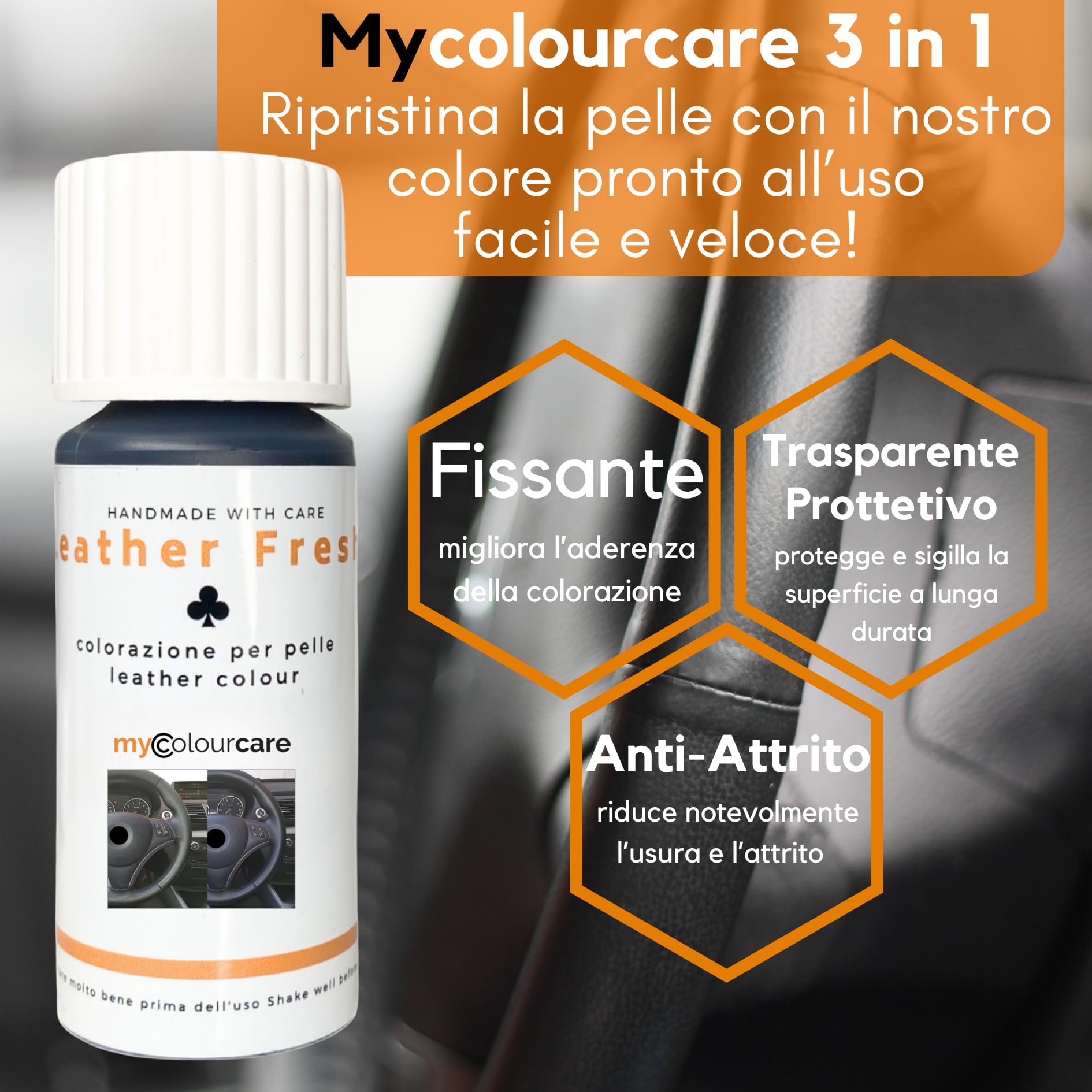 Mycolourcare Kit Ritocco Volante Nero Chiaro Soul compatibile con Audi per Pelle Ecopelle Vegan Colore Semplice Applicazione Alternativa Coprivolante, vernice 3 in 1