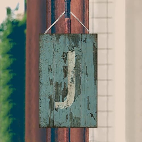 Vista 180 de Letrero colgante de madera con letra A, letrero de madera, decoración del hogar, 26 letras del alfabeto de metal, placa de madera, decoración