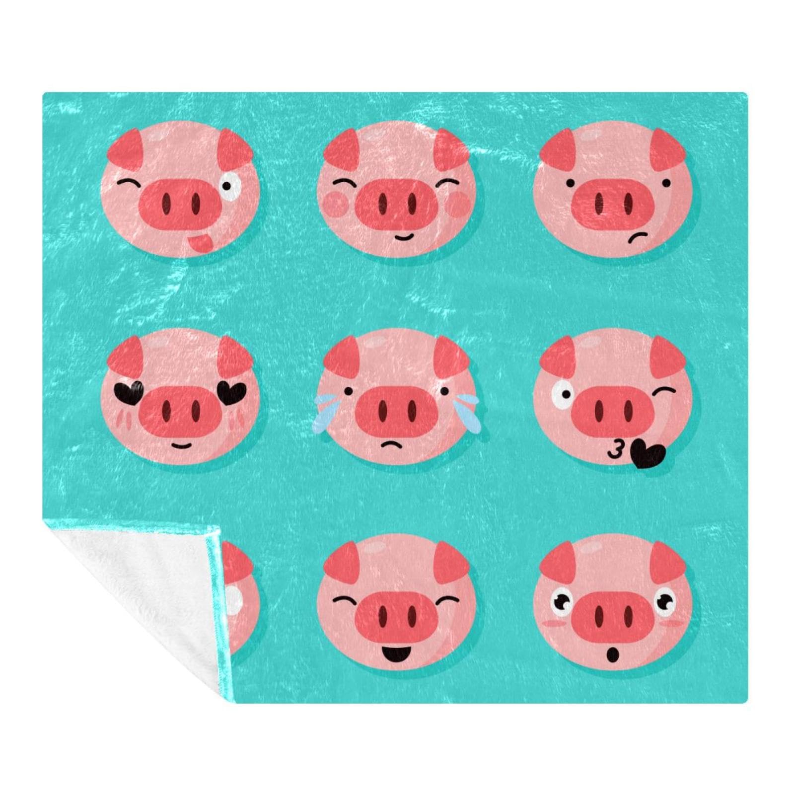 Couverture cochon dessin animé en micropolaire douce pour lit et canapé de 150x130 cm