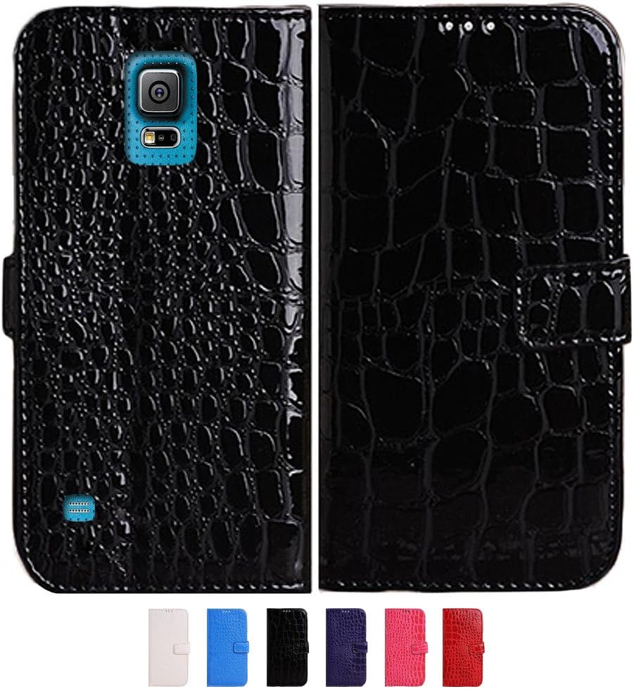 YESOO Samsung Galaxy S5 SV Crocodile Series PU Leather Wallet Case with Card Slot Cover And Built-In Flip Stand (YESOO Retail Packaging - 180 Days Warranty) - Black