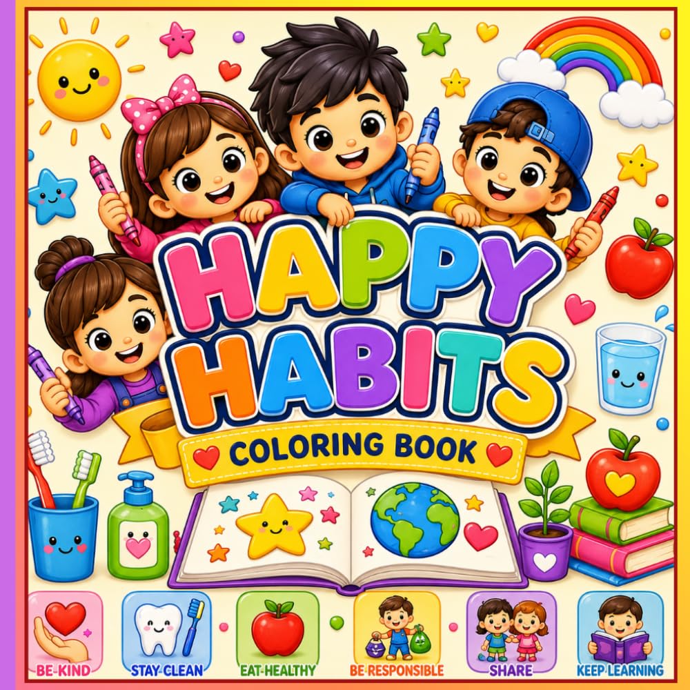Happy Habits Coloring Book: A Good Habits Coloring Book for Toddlers and Preschoolers Featuring Hygiene, Good Manners, Kindness, Healthy Routines, and Everyday Life Skills