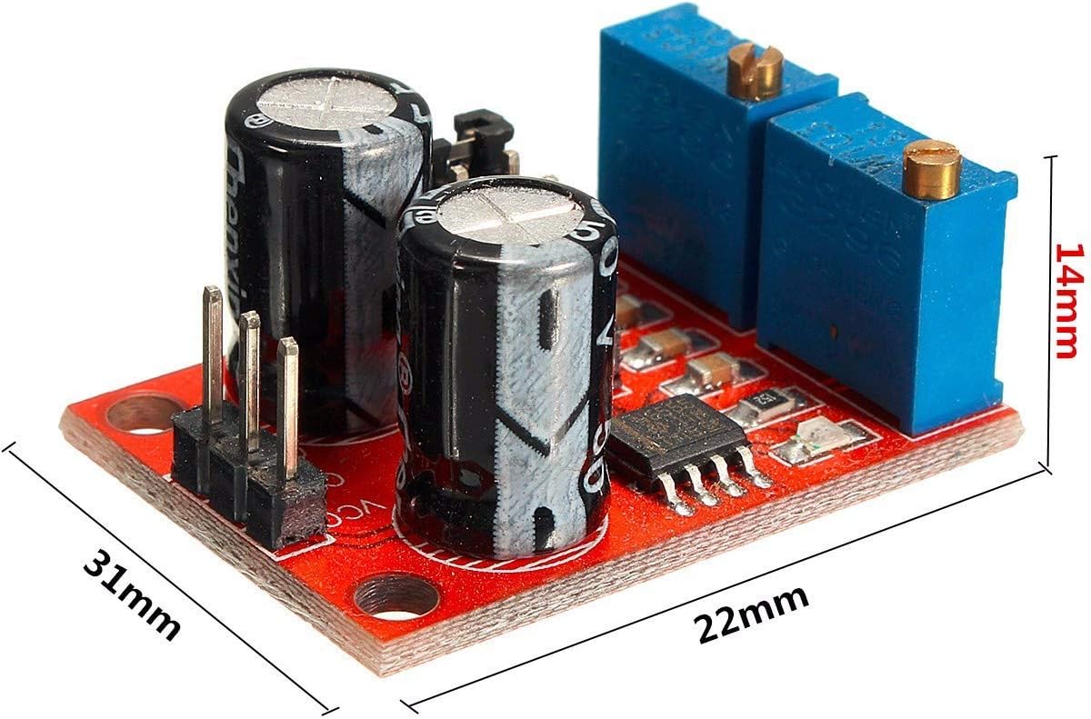 DollaTek NE555 module with dimensions 31mm by 22mm by 14mm