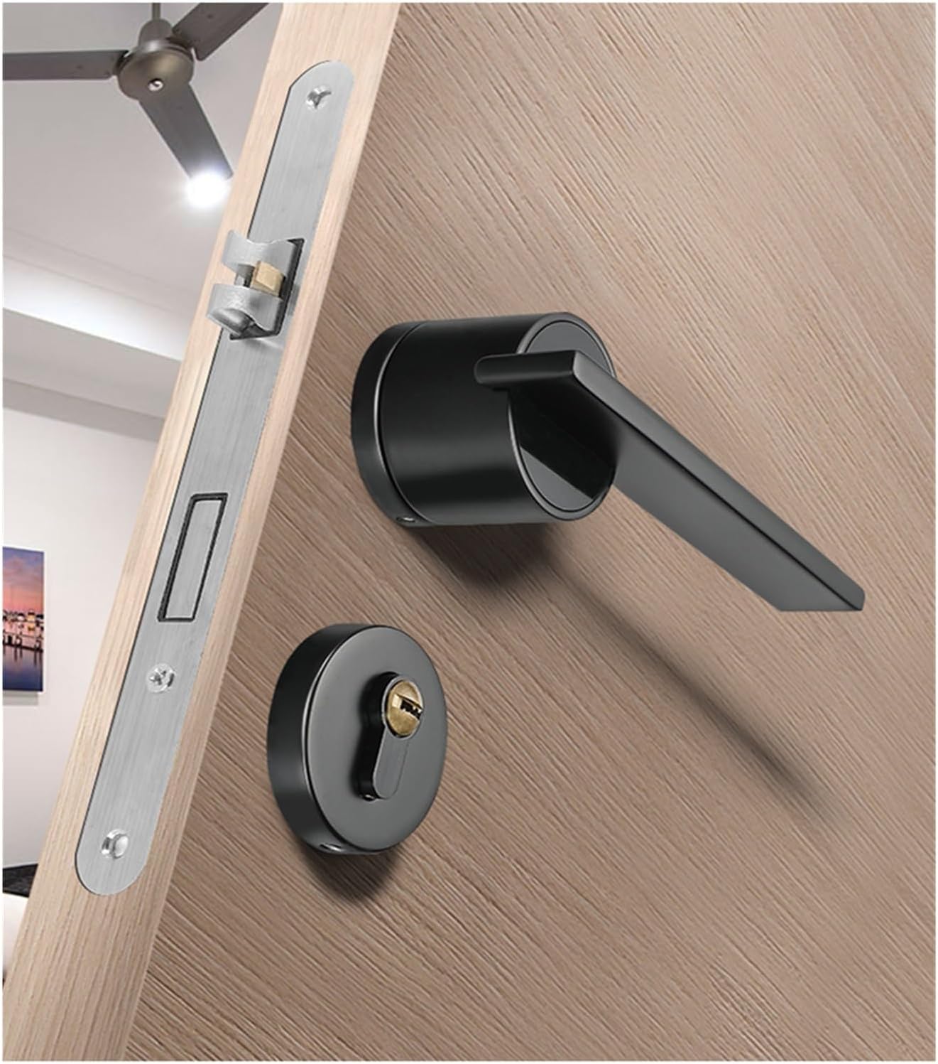 Modern Minimalist Door Lock Indoor Static Magnetic Sound-Absorbing Lock Black Minimalist Bedroom Door Lock Home Bathroom Room Door Lock(Black,72 Silent Lock)