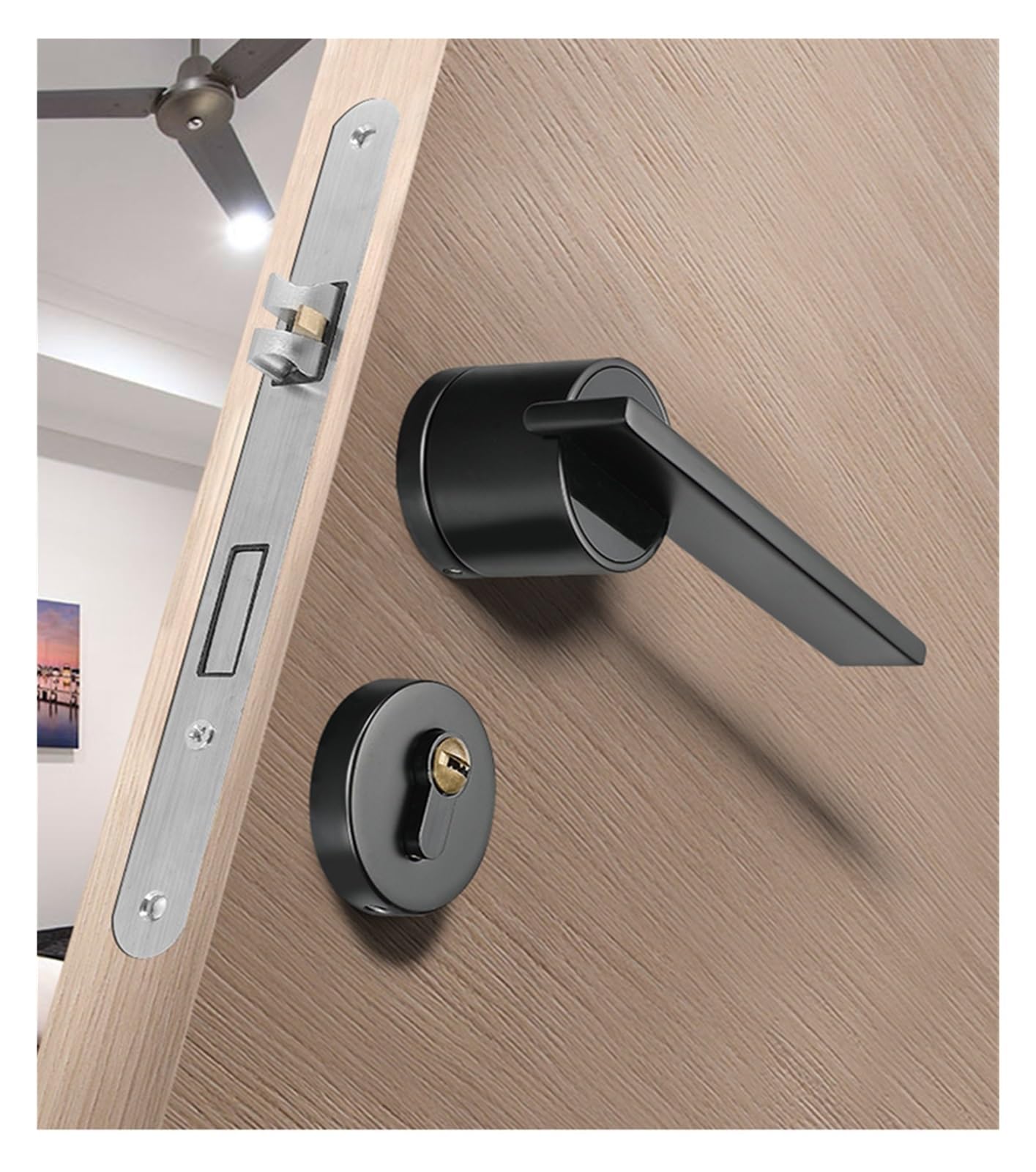 Serrure de porte minimaliste moderne noire magnétique pour chambre et salle de bain