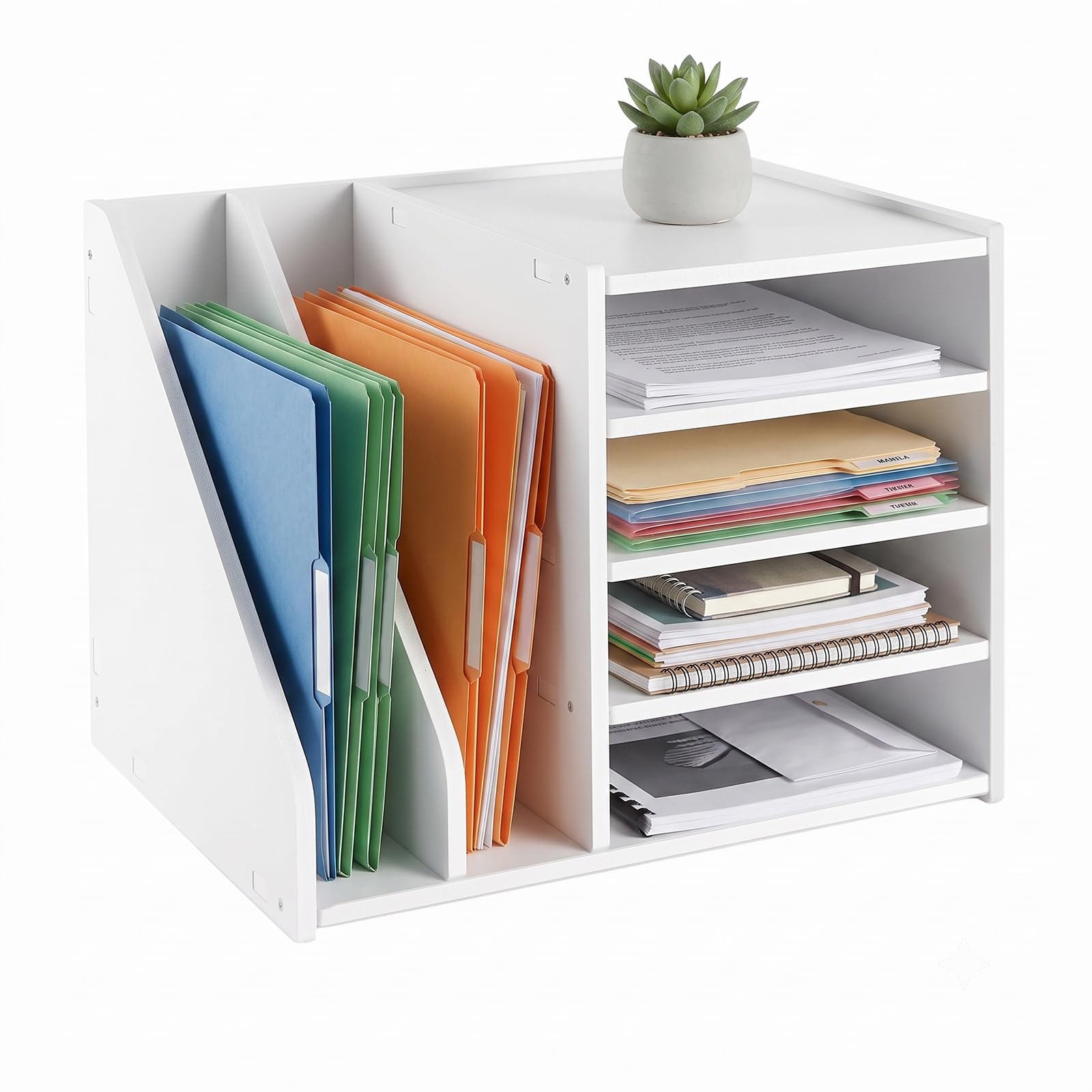 Organisateur de Bureau 4 Niveaux,2 Compartiments latérales,PVC 9 mm,Blanc