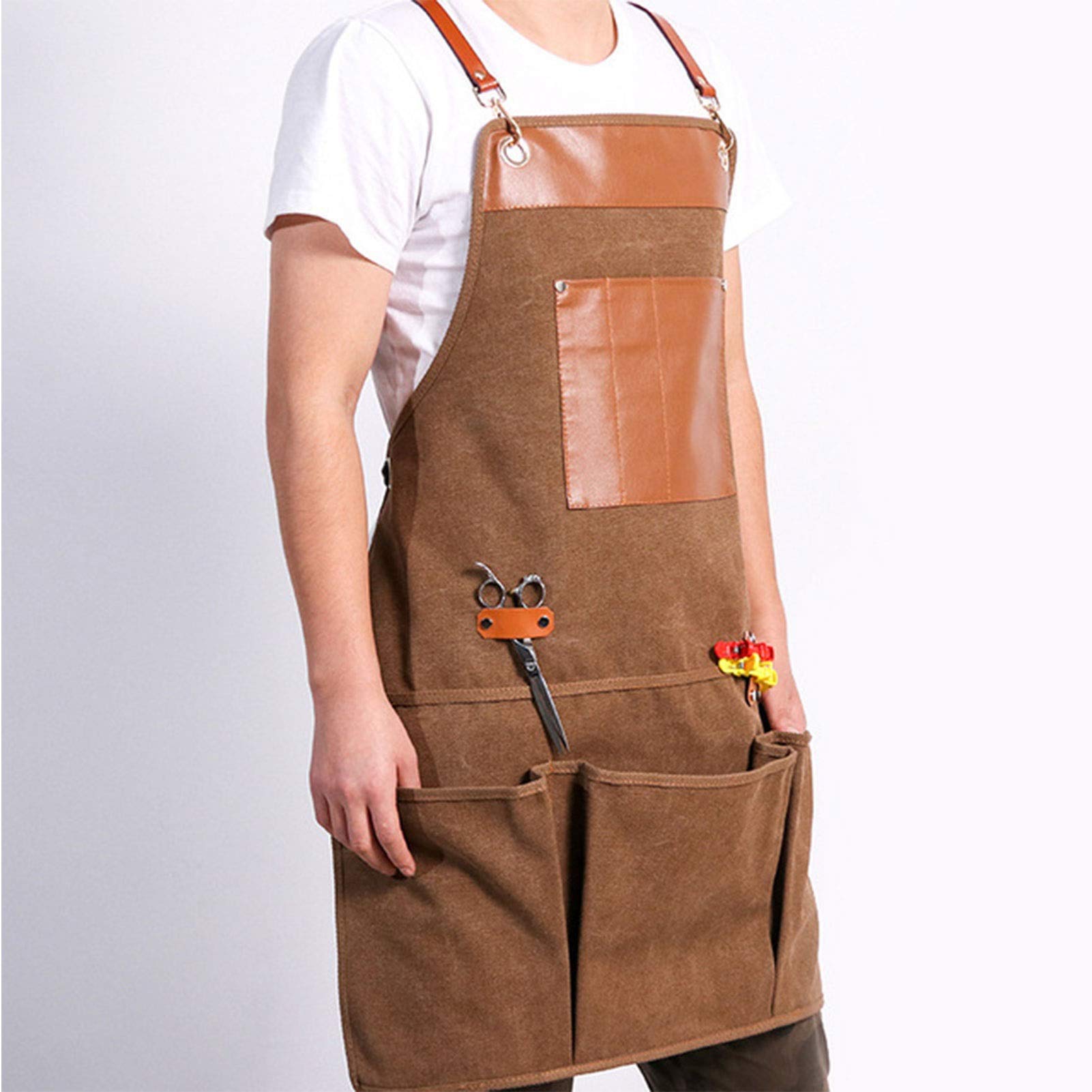 Generico Grembiule In Tela Bavaglino In Pelle Da Cucina Cuoco Caffè Ristorante Con Tasche