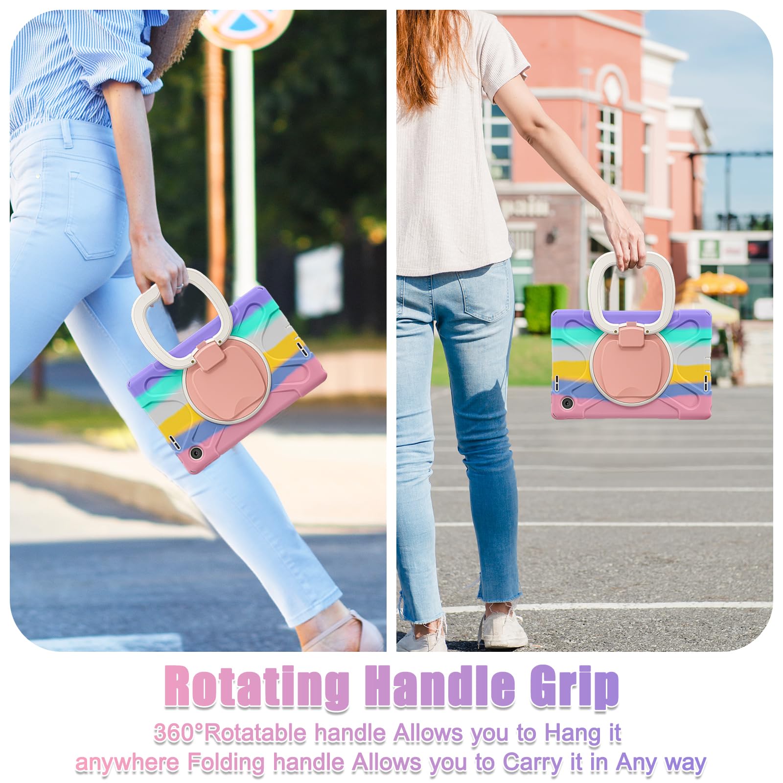 Odporne na wstrząsy etui kompatybilne z Lenovo Tab S10 10.1 TB-311XU/K10C TB-311FU 2025 z osłoną ekranu, wytrzymałe, obrotowe o 360° stojak + hybrydowa osłona z paskiem na ramię, różowe C