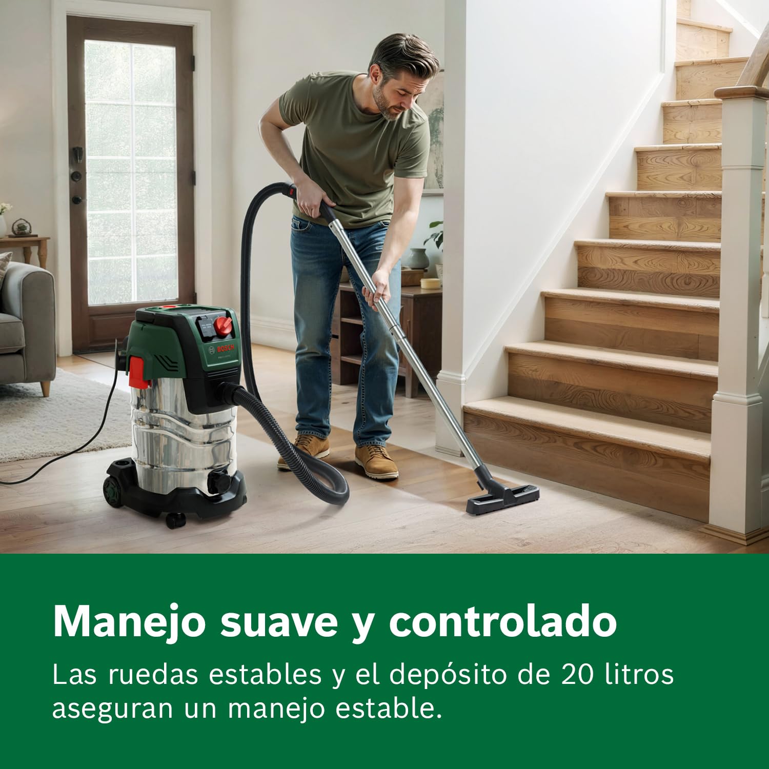 Bosch Aspirador en seco y húmedo PAS30-240PRS (Tubos de extensión, Manguera de 2,2 m, Tubo Flexible/acodado, boquillas para Suelos y Ranuras, Filtro Plisado Plano (HEPA), Mando)