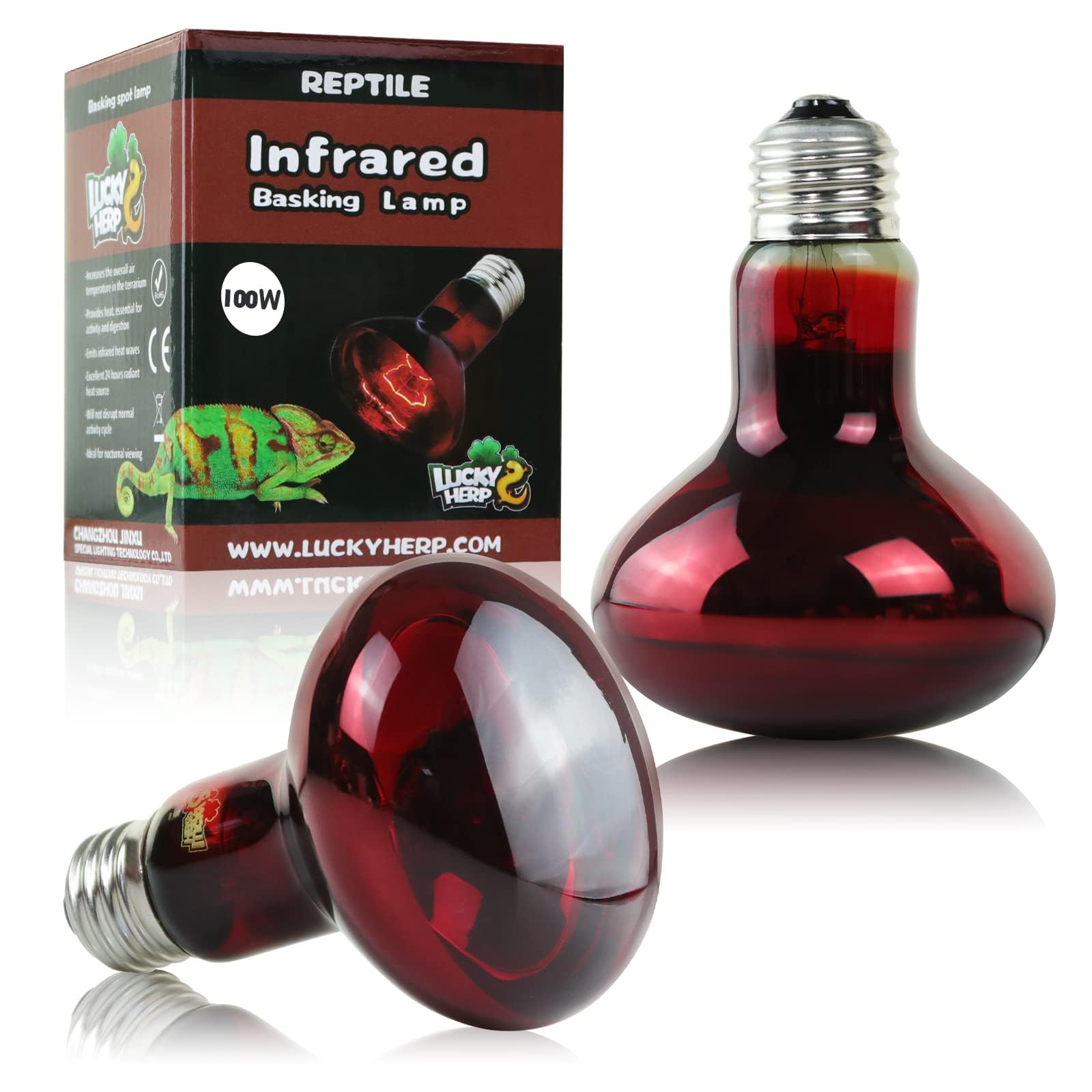 LUCKY HERP Confezione da 2 lampadine riscaldanti per rettili da 100 W, lampadina spot a infrarossi per anfibi, lampada riscaldante per rettili per tartarughe, draghi barbuti, lucertole