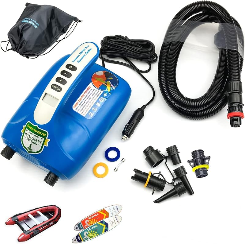 SUP20D Bomba de aire eléctrica de doble etapa de 20 PSI para SUP y barco inflable, nueva versión de firmware inteligente con sensor de temperatura incorporado y protección de voltaje