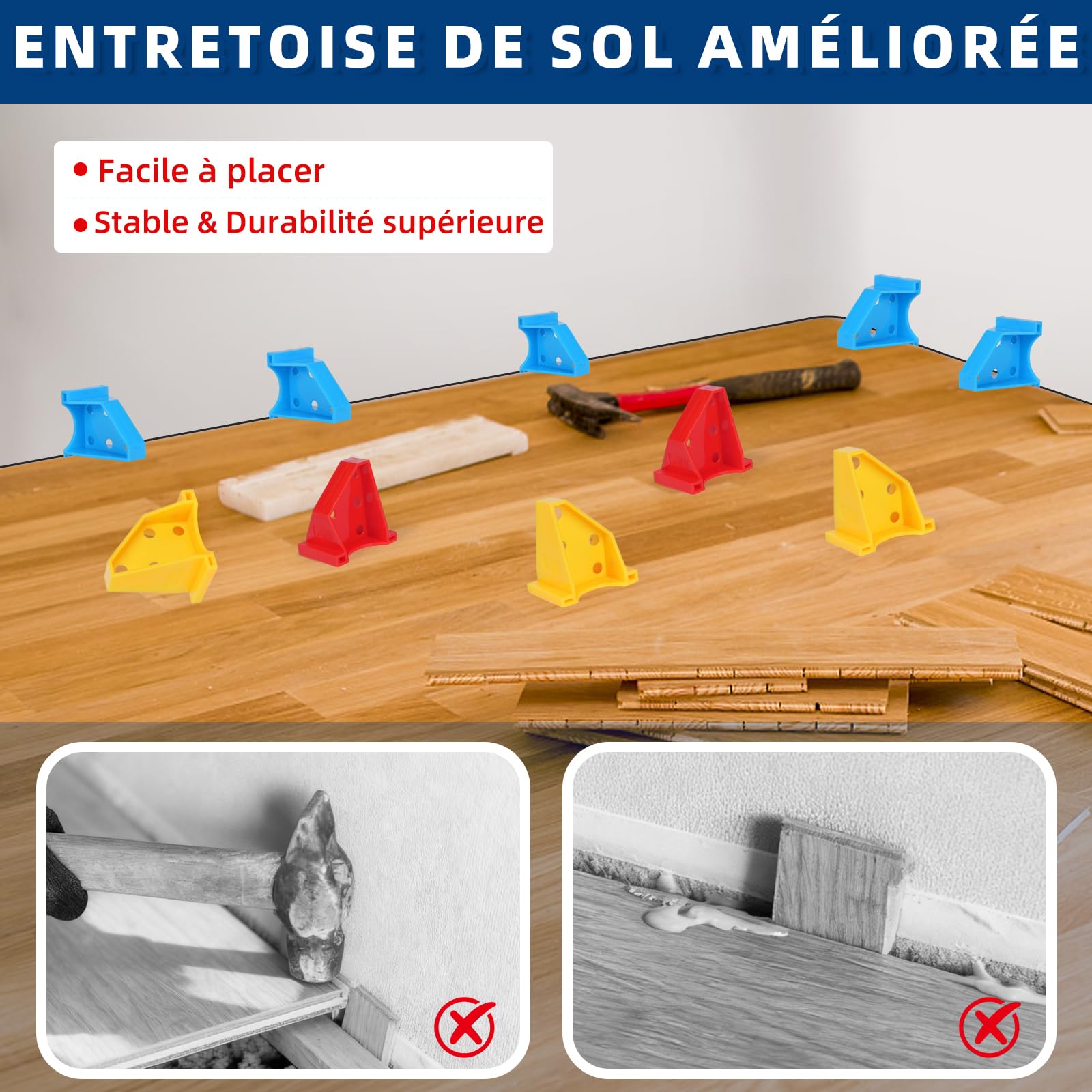 Set professionale da 40 distanziatori per pavimenti, per laminato, vinile e parquet, con spazi di 0,63 cm (1/4”) e 0,85 cm (1/3”), riutilizzabili per una posa precisa (40 pezzi, rosso)