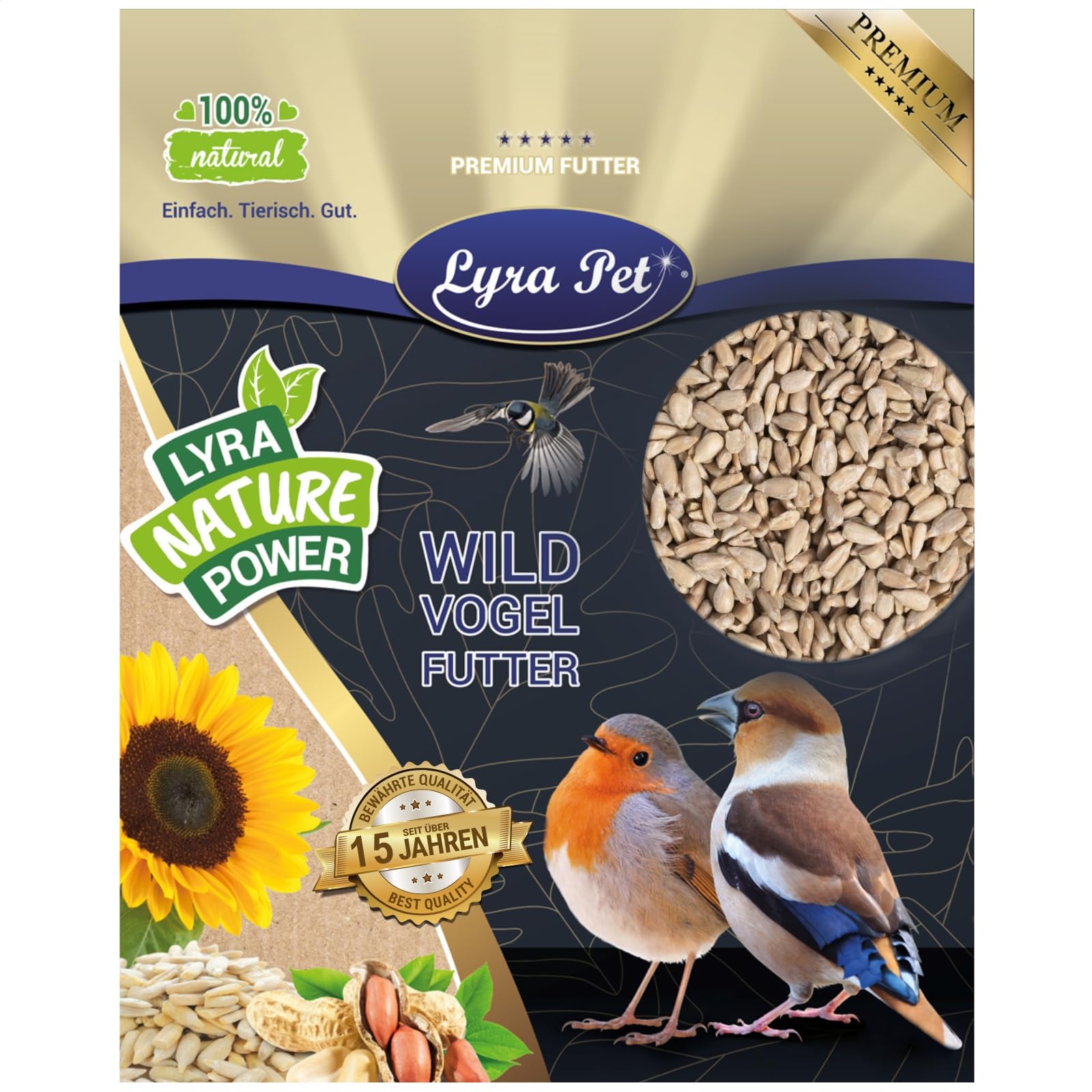 Lyra Pet® | 25 kg Sonnenblumenkerne Geschält | Wildvogelfutter Ganzjährig | Ideal für Jungtiere | Vogelfutter für Wildvögel | Wertvolles Streufutter | Energiespender ohne Schale | Sommer und Winter
