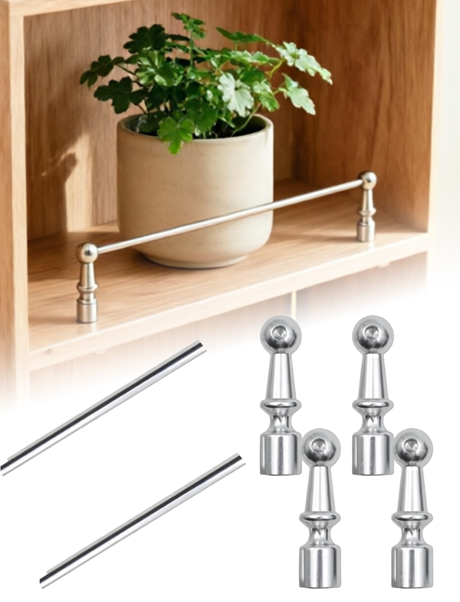 2Pcs Metal Shelf Guard Rail-Anti-Fall Fence for Bookshelf, Shoe Rack & Kitchen Cabinet - Safety Barrier & Display Edge Enclosure(Silver,71cm/28in)