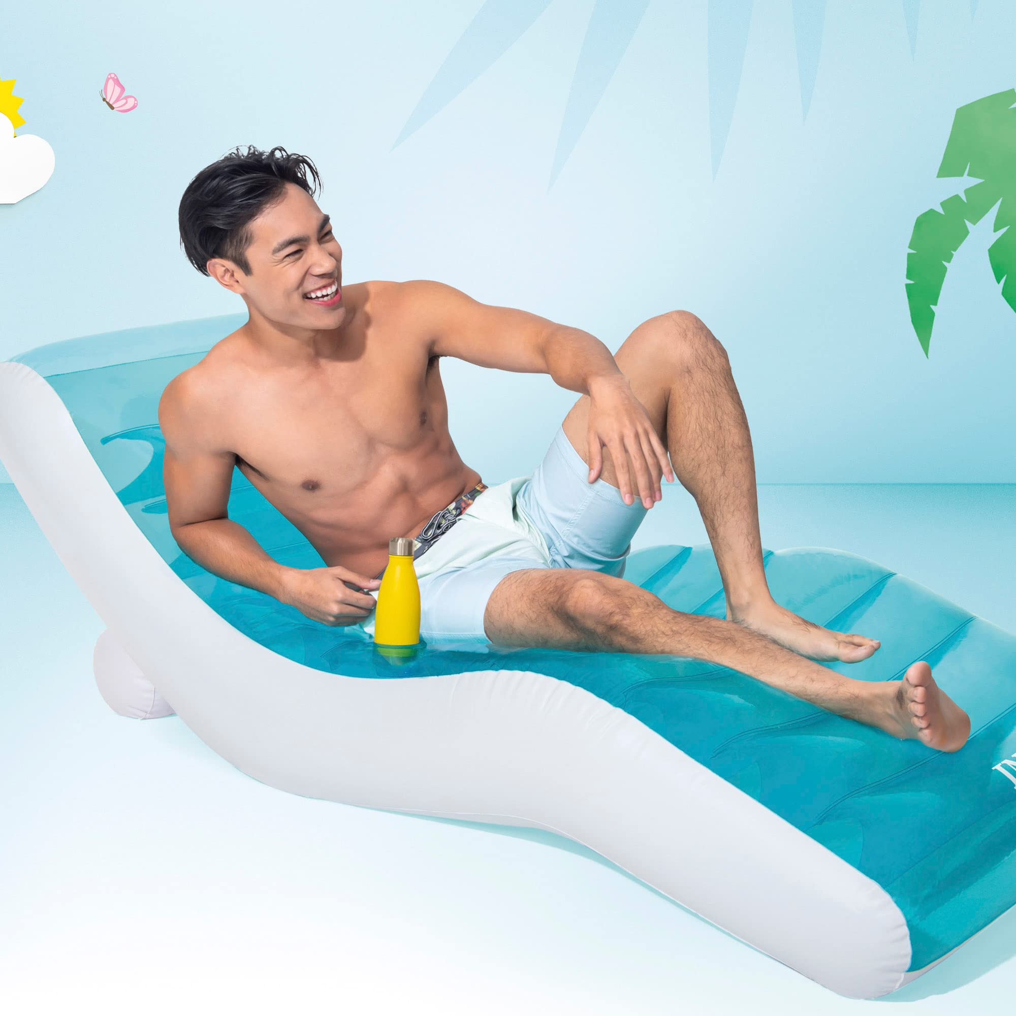 Intex 56874 Splash Lounge Colchoneta Hinchable, Flotador para Piscina, Capacidad 1 Persona, Peso Máximo Soportado 100 kg, Medidas 99x191 cm, con Porta Bebidas, Splash Azul