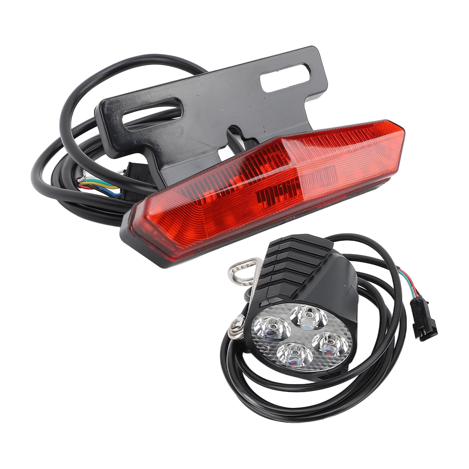 Domary Juego de Luces Delanteras y Traseras para Bicicleta Eléctrica, Kit de Luces Advertencia Delanteras y Traseras LED con Botón Interruptor Bocina para Accesorios S