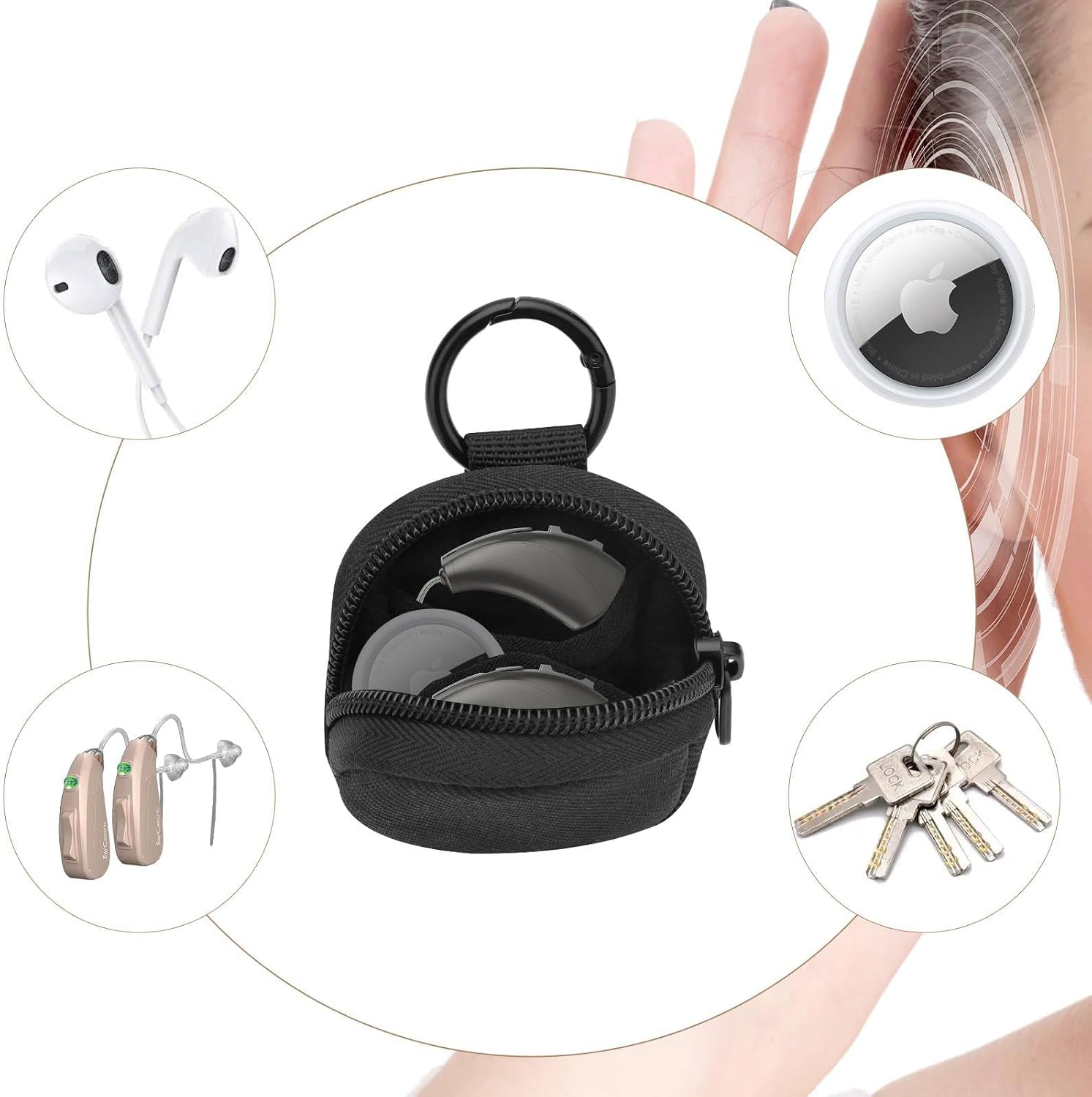 Beautyflier Hearing Aid Protective Case Pocket Size, Hearing Amplifier Soft Earphone Pouch for Personal Sound Amplifier, Earphones, Earbuds, Earpieces, SD Memory Card, Camera Chips, Case Only (Black) image 5