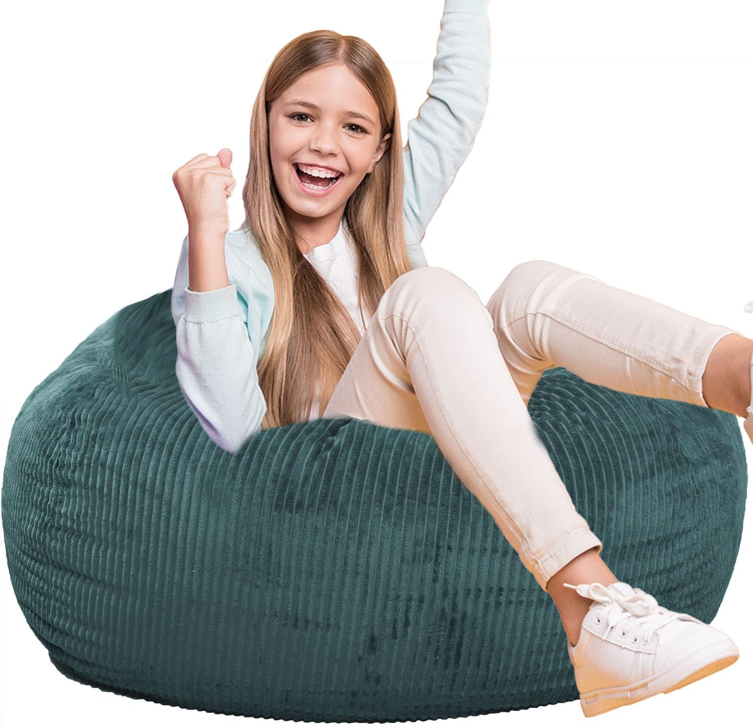 Classic Bean Bag Chair, with Faux Fur Cover for Teens and Kids, Memory Foam Bean Bag Chairs, Ultra Soft Faux Fur Fabric, Round Fluffy Bean Bag Sofa