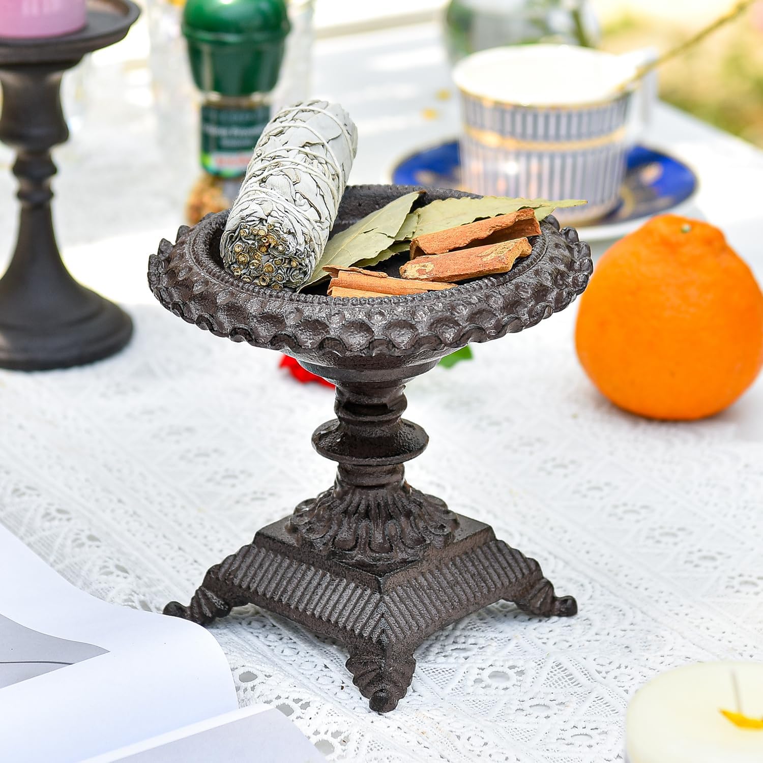 Sungmor Cast Iron Candle Holder - Rustic Style Decorative Pillar Candle Holders, Center Pieces Decoration for Table, Modern Farmhouse French Country Decor, 6.5" Candle Stand Fits Multi-Size Candles - Image 7