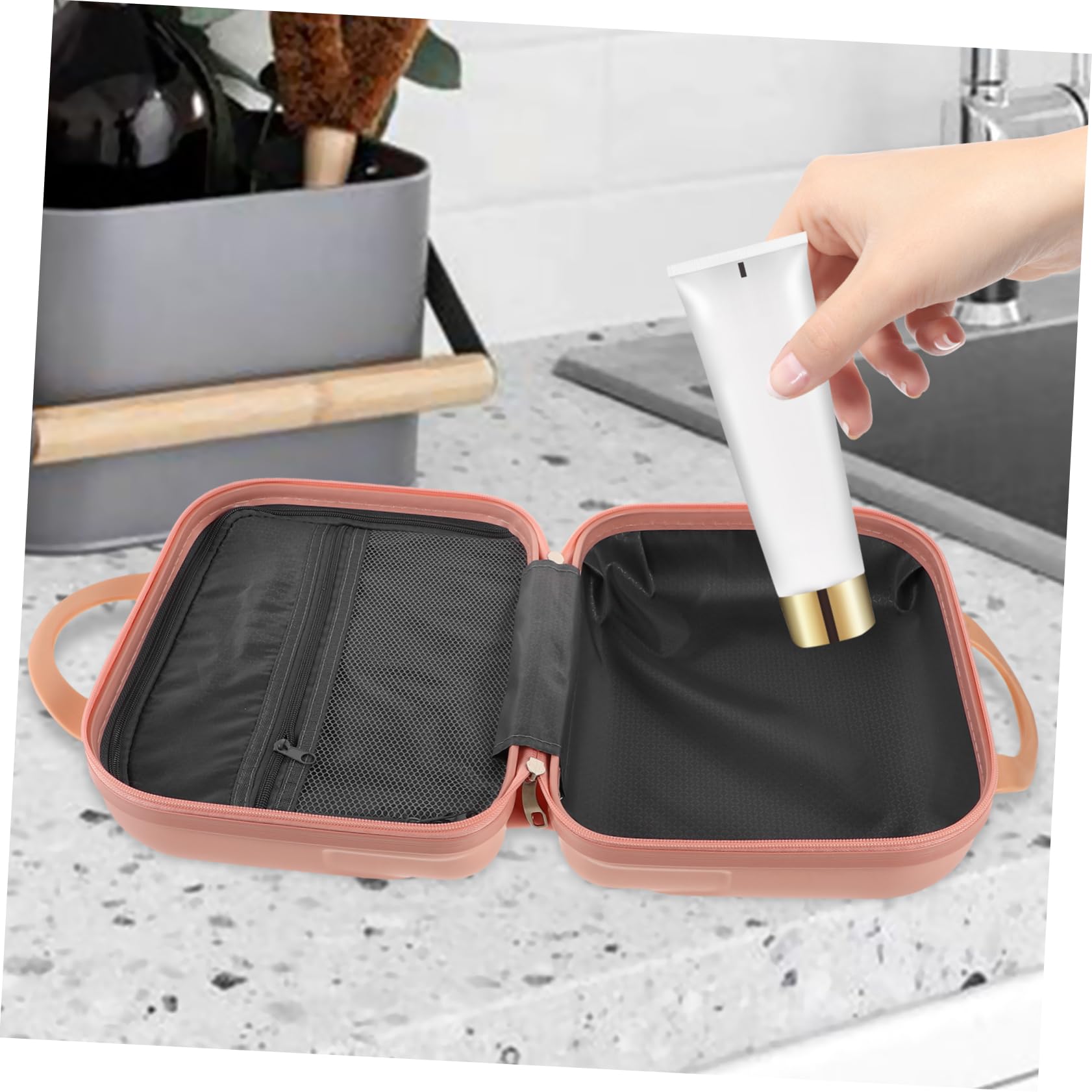 Borsa Trucchi Rigida Rosa Grande Capacità per Viaggio e Storage | Abs e Poliestere, Livelli e Scomparti, Design con Maniglia, Uso Pratico per Donne