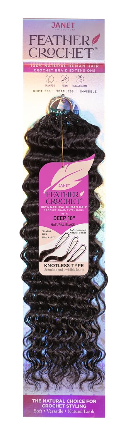 Janet Collection Human Hair Crochet Braids Feather Crochet Deep 18"(50g/40 Strands) (NATURAL BLACK)