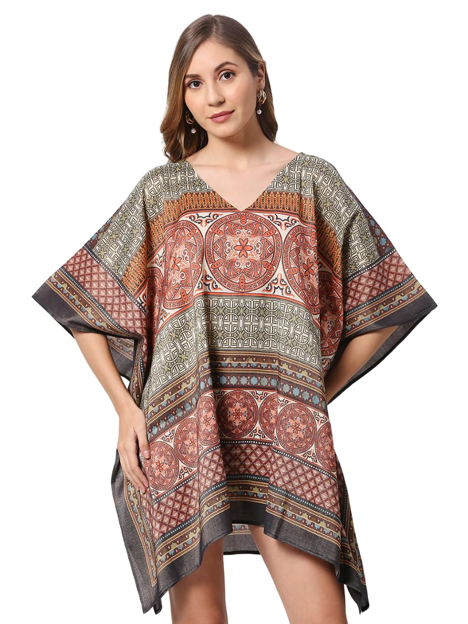 Women's || Multicolor Printed || Viscose Material || Midi Dress Kaftan for Women || Short Kaftan-image-34