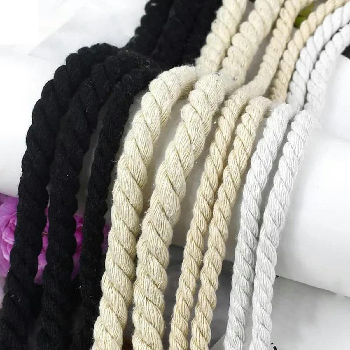 Sznurek makramowy Skręcony sznurek Skręcony sznurek bawełniany 5-20 mm 5 metrów Wielokolorowy do szycia DIY(Black-10mm-5meters)
