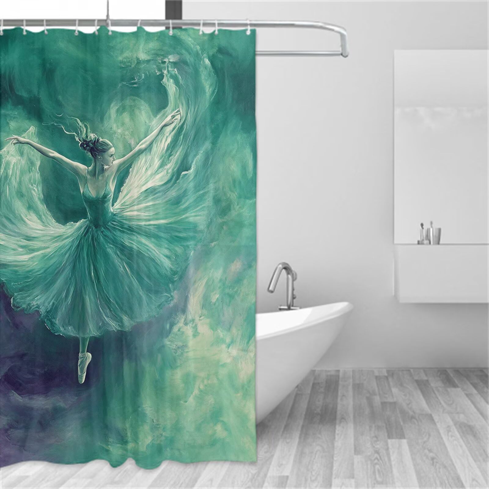 Duschvorhang 180x240 cm, Shower Curtains Grün, Duschvorhänge Ballett Wasserabweisend, Antischimmel, Waschbar Extra Breit Polyester Stoff Badevorhänge mit 12 Ringe, für Badezimmer, Badewanne 9Q-335