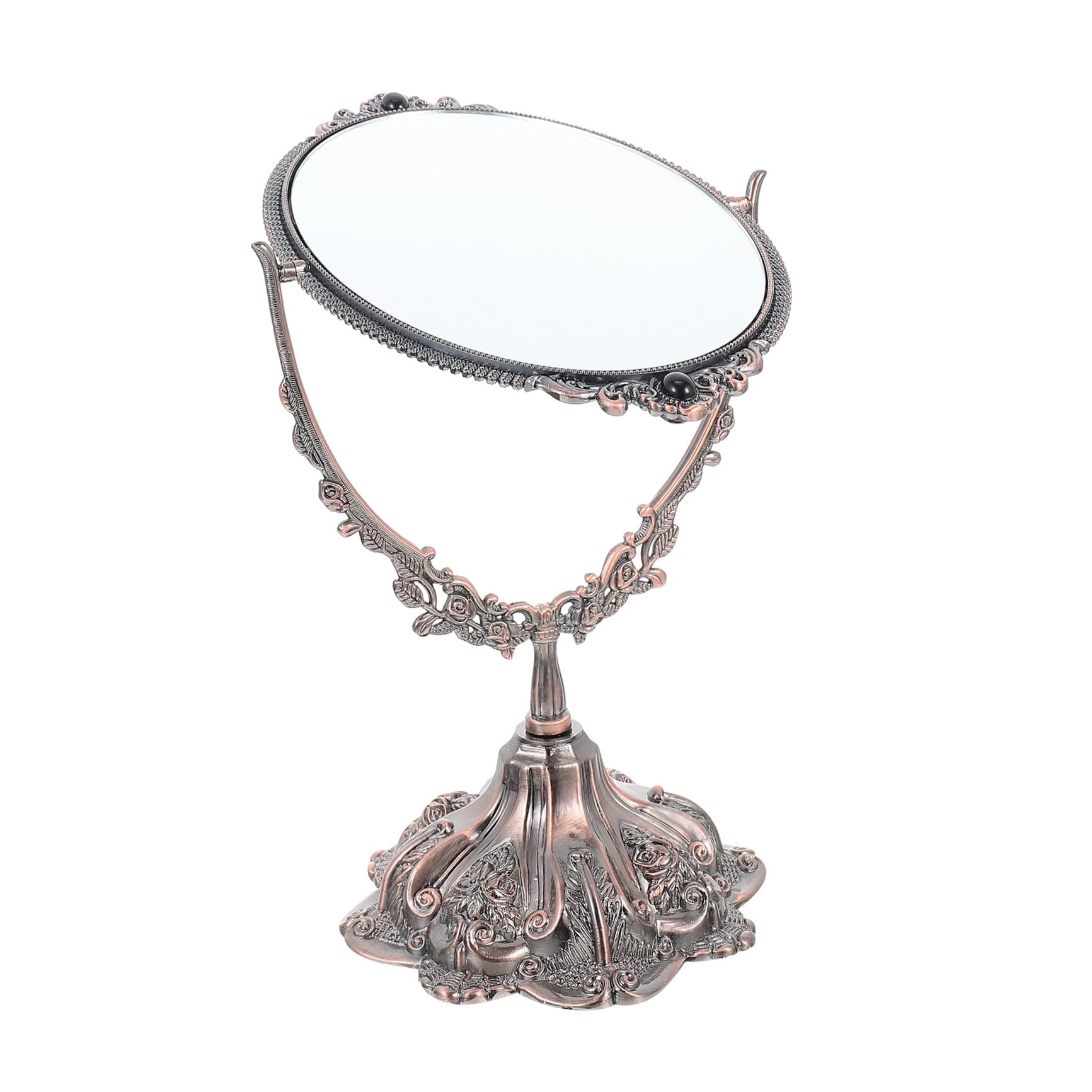 Doppelseitiger Tisch Kosmetikspiegel aus Zinklegierung im Europäischen Stil | Drehbar, Flacher Standfuß, Geeignet für Make Up und Hochzeit, Klare Spiegelung, Elegante Ausführung