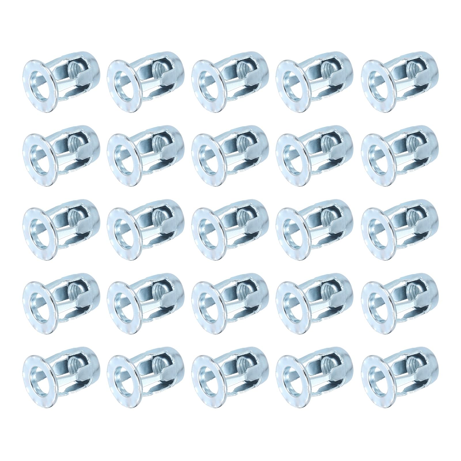 sourcing map 25Pcs M8x21mm Jack Nuts, Carbon Steel Zinc Finish Threaded Insert Petal Nuts, Multi-Grip Expansion Rivet Nut Fasteners for Hollow Wall Iron Skin Line Use in Thin Soft Wall, Silver