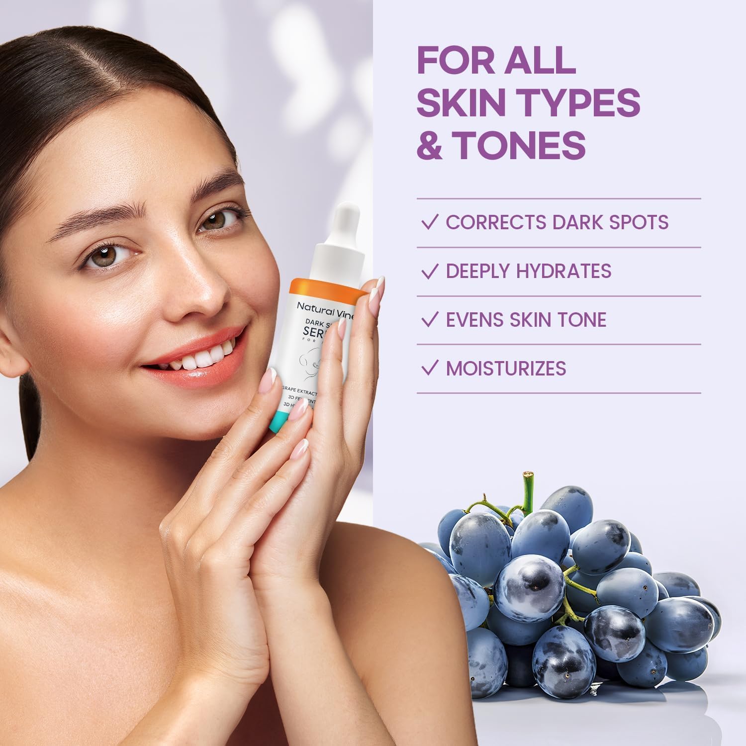 Natural Vine Dark Spot Serum: Dark Spot Remover for Face with Grape Extract Fermentation Complex Hyaluronic Acid Vitamin E for Brighter Even Skin Tone 1 FL OZ/30mL - Image 2