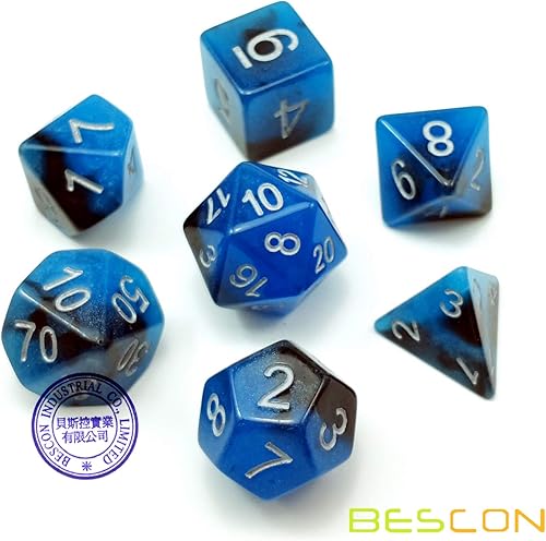 Miniatura 2 de Bescon - Juego de dados poliédricos de dos tonos que brillan en la oscuridad Blue Dawn juego de dados RPG luminosos d4 d6 d8 d10 d12 d20 d caja de