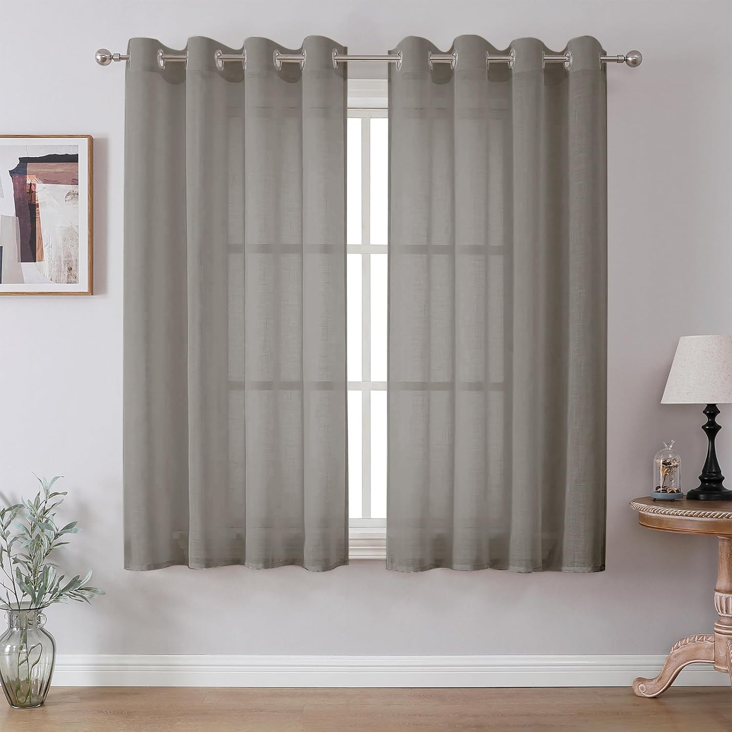 CUCRAF Voile Curtains Light Grey 57 Inch Drop 2 Panels with Eyelet Linen Net Curtains for Windows Sheer Curtains for Bedroom Kitchen Dormitory Home Decoration — image 1