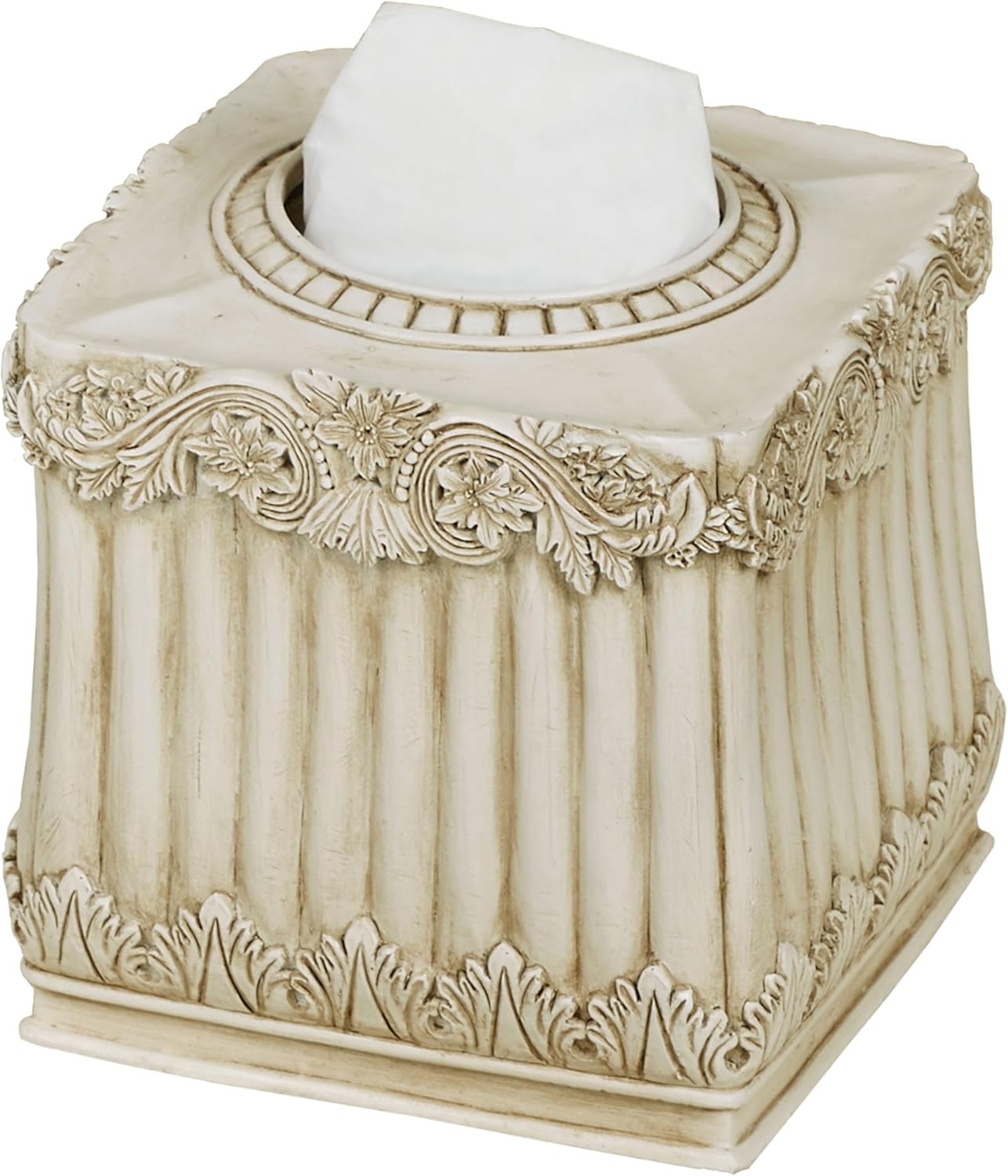 Touch of Class Flowering Medallion Tissue Cover - Resin - Antique Ivory - Painted by Hand Cover for Bathroom, En Suite, Kitchen Counter - Functional Accessory