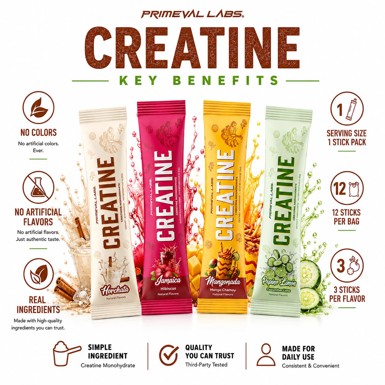 Primeval Labs Creatine Monohydrate Powder, 12-Ct Latino Flavors Pack — Amazon image 3