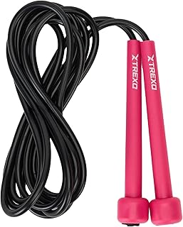 TREXO Basic - Comba para saltar para fitness con longitud ajustable hasta 275 cm, ideal para el entrenamiento, de PVC y polipropileno con asas ajustables, ligera y cómoda