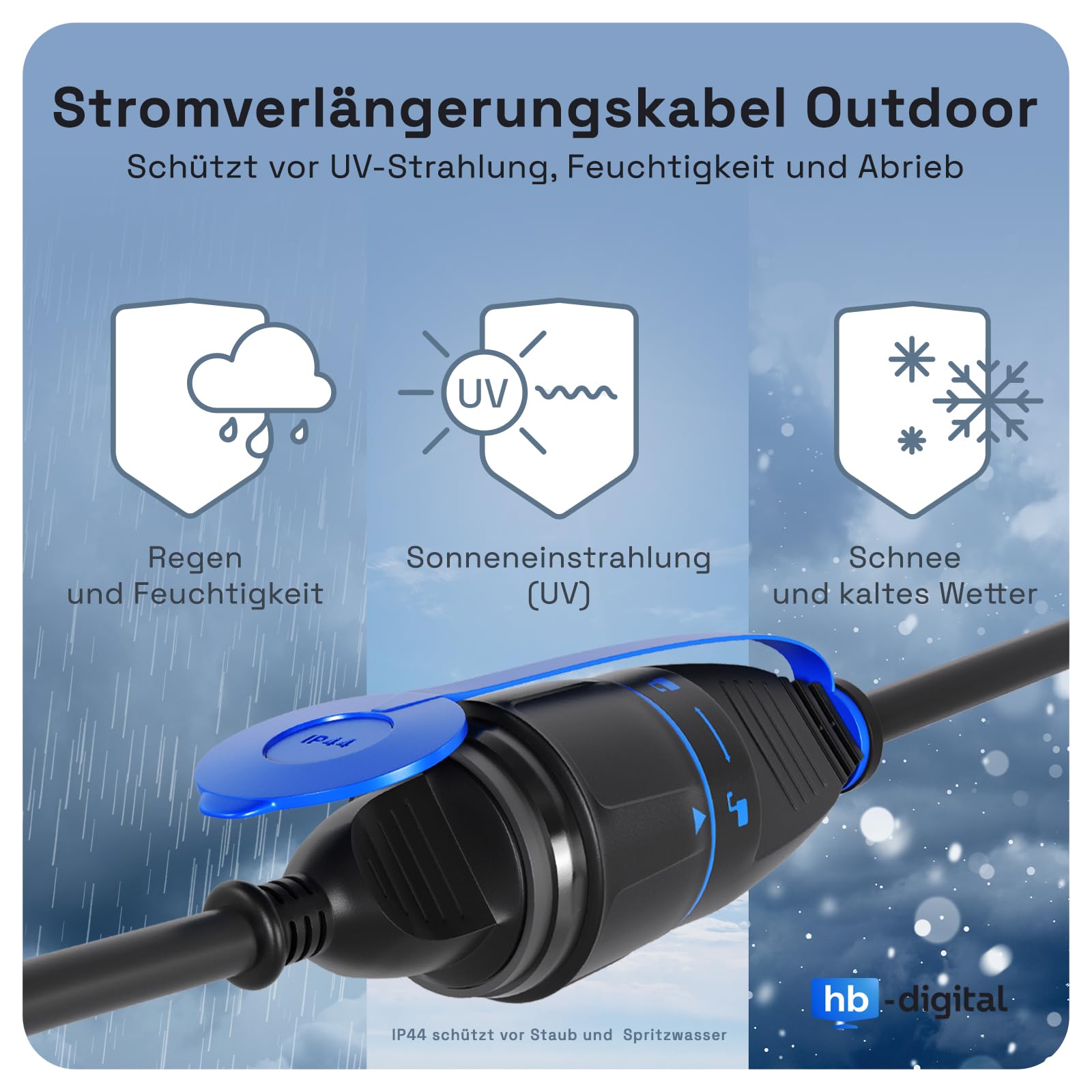 hb-digital Cable alargador de 3 m con sistema de bloqueo, enchufe acodado a conector hembra bloqueable, 12 kg, conexión de fuerza de tracción, ahorra espacio, naranja-negro