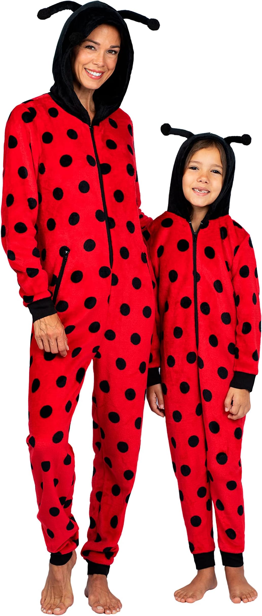 Prestigez Holiday Women, Girl or Toddler Mommy and Me Matching Onesie Pajama Costume, Cheetah, Cat, and Ladybug