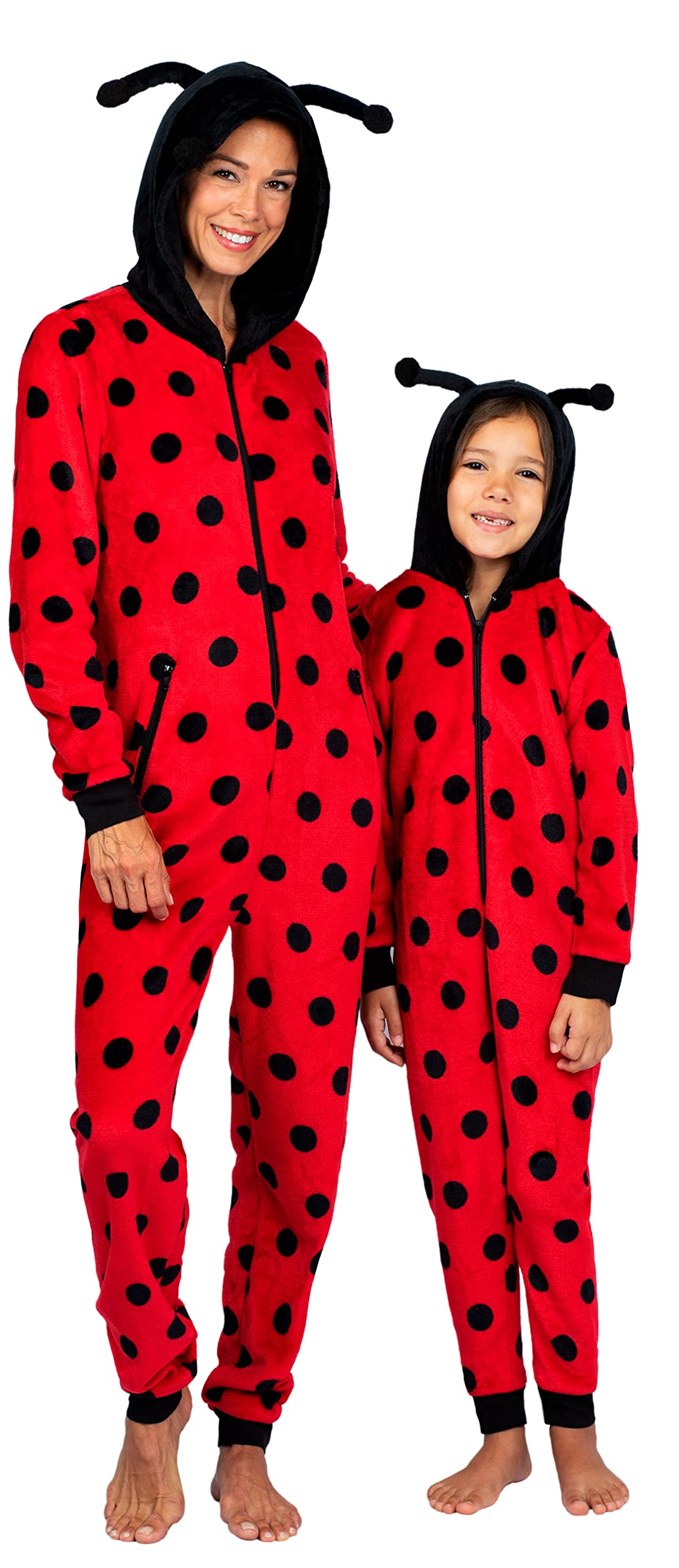 Prestigez Holiday Women, Girl or Toddler Mommy and Me Matching Onesie Pajama Costume, Cheetah, Cat, and Ladybug